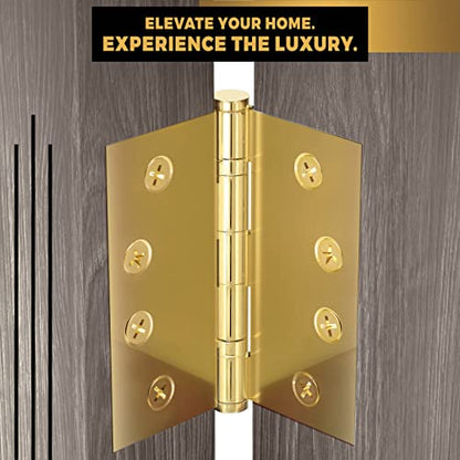 Solid Brass Door Hinge Heavy Duty Ball Bearing Polished Tarnish Aged Patina Gold 4x4 Inch - Set of 24 Hinges (Non Lacquered Brass) - color: Unlacquered Brass
