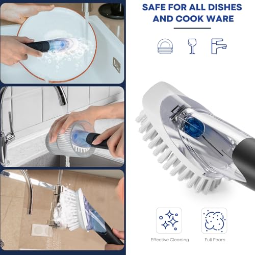 RIMAY Soap Dispensing Dish Brush Dish Scrubber with Soap Dispenser Handle - color: Black