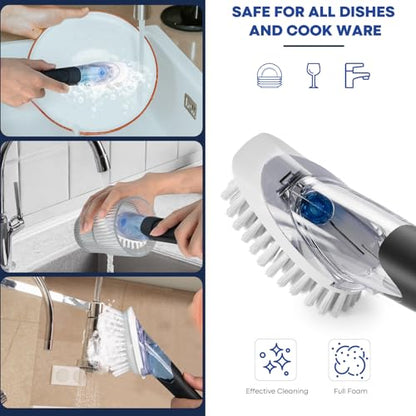 RIMAY Soap Dispensing Dish Brush Dish Scrubber with Soap Dispenser Handle - color: Black