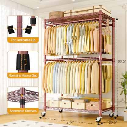 ULIFHOME Rolling Clothes Rack, Clothing Racks for Hanging Clothes, Bronze - color: Bronze, size: P4 Plus