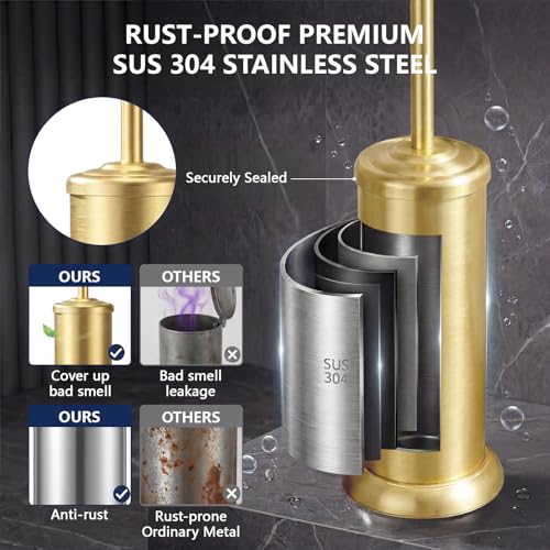 Stainless Steel Toilet Bowl Brush and Holder Set for Bathroom Long Handle - color: Gold
