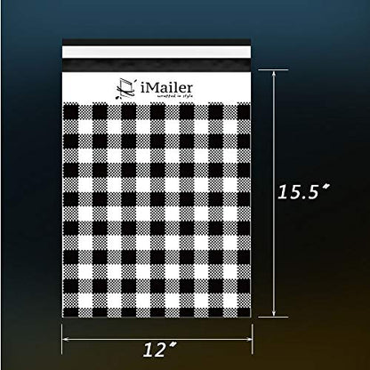 100 Count - 12 x 15.5 inch, Poly Mailer Black Gingham Plaid Package Envelope, Mailing Shipping Bags with Self Seal Strip - color: Black Gingham Plaid, size: 12" x 15.5"