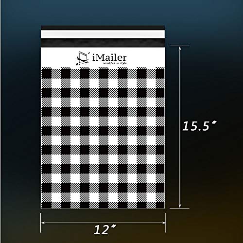 100 Count - 12 x 15.5 inch, Poly Mailer Black Gingham Plaid Package Envelope, Mailing Shipping Bags with Self Seal Strip - color: Black Gingham Plaid, size: 12" x 15.5"