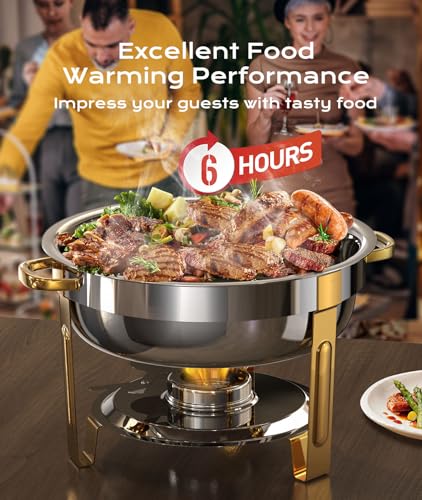 Chafing Dishes for Buffet 2 Pack, 6QT [Worry-Free Assemble] Round Chafing Dish Buffet Set [Elegant Gold and Silver Colors] Stainless Steel Chafers and Buffet Warmers Sets for Parties with Complete Set - color: Gold, size: 2 PACK