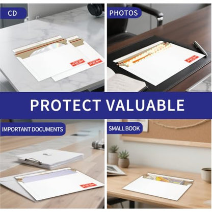 Cheardia 120 Pack Photo Document Mailers with Self Adhesive Seal, 13 x 9.25 Inch Rigid Mailers Stay Flat Cardboard Envelope with Label for CD, Photos, White - size: 13 x 9.25 Inch