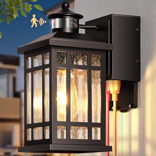 Outside Wall Lighting for House with GFCI Outlet, Oil-Rubbed Bronze Motion Sensor Outdoor Lights with Bubble Glass, Outdoor Sconce Light Wall Lantern, Exterior Garage Lights for Coach, Doorway - color: ORB, size: Motion Sensor 1-Pack