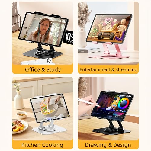 360° Rotatable Metal Tablet Stand(Backboard Soccer Cutout Design), Adjustable Folding Desktop Stand for iPad/iPhone/Switch, Universal Use for Office/Movie/Studying/Drawing/Gaming, Black - color: World Cup Stand - Black