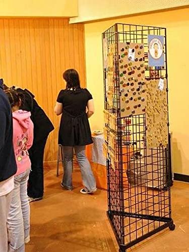 Bonnlo 6' x 2' Triangle Grid Panel Tower with Base and Casters, 5mm Wire, 220 lbs Capacity Wall Display Rack with 3 Sizes x 6 Hooks, Black
