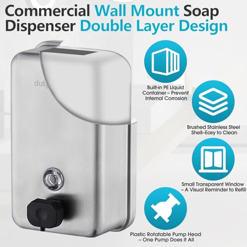 Commercial Soap Dispenser Wall Mount, 1100 mL, Silver - size: 37.19 fl.oz./ 1100ml