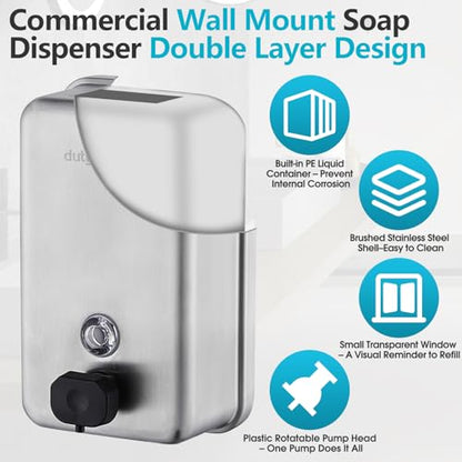 Commercial Soap Dispenser Wall Mount, 1100 mL, Silver - size: 37.19 fl.oz./ 1100ml