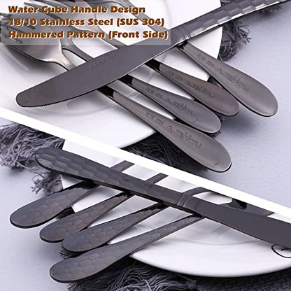 Hammered Silverware Set for 4, 20-Piece Black Flatware, 18/10 Stainless Steel Include Knife/Fork/Spoon, Tableware for Kitchen Restaurant, Dishwasher Safe (Black) - color: Black