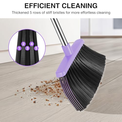 NACENA Broom and Dustpan Set with 52-in Long Adjustable Handle, Purple - color: Purple, size: 1 Pack