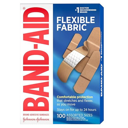 BAND-AID Brand Flexible Fabric Adhesive Bandages, Assorted, 2 x 100 Count - size: 100 Count (Pack of 2), style: Assorted Sizes