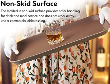 CURTA 2-Pack Restaurant Grade Non-Slip Tray, NSF, 16 Inch x 12 Inch, Plastic Rubber Lined Anti-Skid Rectangular Serving Tray, Brown - color: Brown-rectangular, size: 12 Inch x 16 Inch