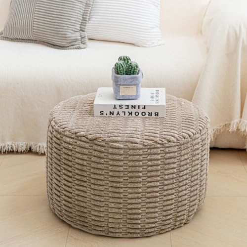 Asuprui Pouf Ottoman Round Foam Filled Foot Rest Stool Floor Pouf Footrest - color: Light Brown, size: 20"D x 20"W x 14"H