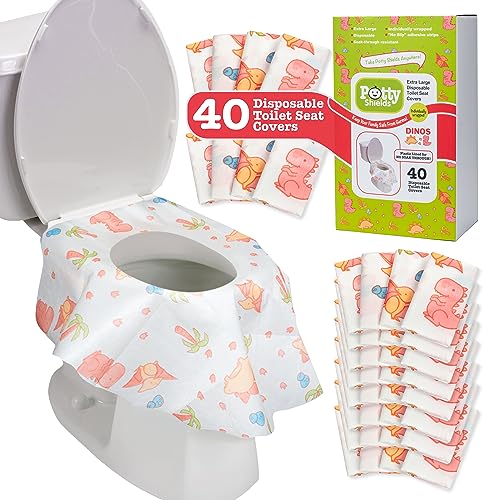 Potty Shields Waterproof Disposable Toilet Seat Covers, Dinosaurs 40 Pack - color: Dinosaurs, size: 40 Pack