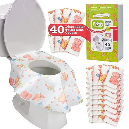 Potty Shields Waterproof Disposable Toilet Seat Covers, Dinosaurs 40 Pack - color: Dinosaurs, size: 40 Pack