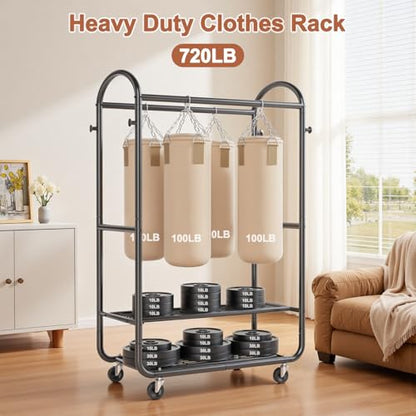 EAGMAK Heavy Duty Clothing Racks for Hanging Clothes 720 Lbs, Rolling Clothes Rack Double Rod Garment Rack with Lockable Wheels, Metal Closet Organizer for Bedroom, Laundry, Retail, Black - color: Black