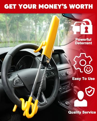 Tevlaphee Steering Wheel Lock - Heavy Duty Antitheft Device and Car Security Lock with Adjustable Locking and 3 Keys - Great Vehicle and Truck Deterrent (Yellow) - color: Yellow