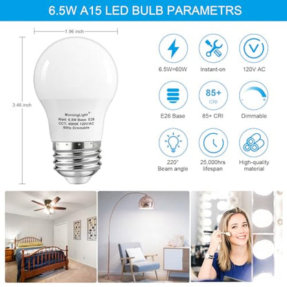 Dimmable A15 Ceiling Fan Light Bulb 60Watt, Neutral White 4000K, 4 Pack - color: 4000k Neutral White