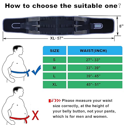 KONSEDIK Back Brace for Herniated Disc,Lower Back Pain Relief,Strain,Adjustable Lumbar Support Belt,with 6 Stays and Removable 3D Pad,for Men and Women Work,Lifting,Sciatica,Scoliosis(X-Large) - size: X-Large