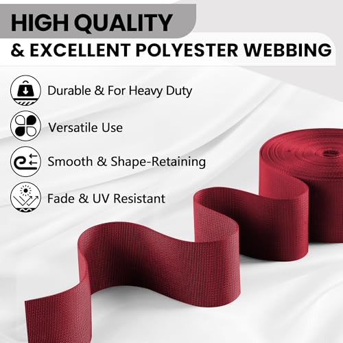 Polyester Webbing Strap 17+Colors – 1"&1.5"&2" – 10 Yards Heavy Duty Webbing Roll, Flat Webbing Strap for Indoor&Outdoor Gear, DIY Crafting, Repairing - color: Claret, size: 1"-10yards