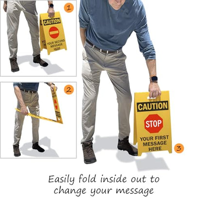 SmartSign Custom 'STOP' Reversible Folding Floor Sign, 2-Sided Corrugated Plastic, A-Frame Standing Floor Sign, 20" x 11", Made in USA