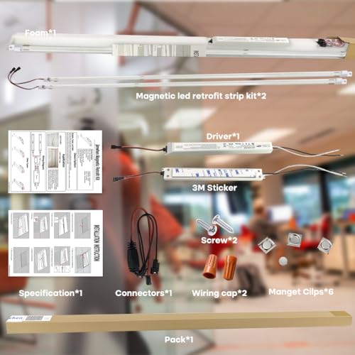 2Pack 3500K 4FT Magnetic LED Troffer Retrofit Kit,24W, Super Bright 3600LM - color: 4ft 2pack 3500k Transparent