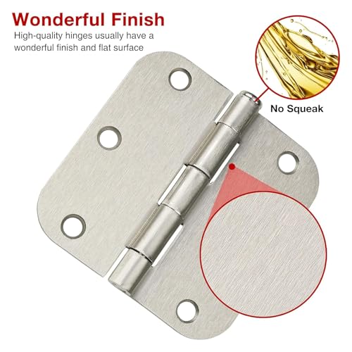 12 Pack Brushed Nickel Door Hinges 3 ½"x 3 ½" with 5/8” Radius Corners - color: Satin Nickel, size: 12 Pack