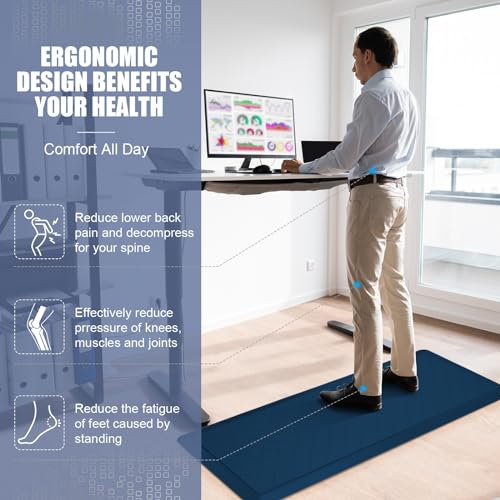 Cushioned Kitchen Mat 2 PCS, Anti Fatigue Kitchen Rugs, Heavy Duty Non-Skid, Ergonomic Comfort Foam Kitchen Floor Mat for Home, Office, Sink, Laundry, Blue - color: Blue