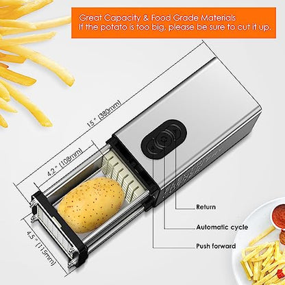 SIXRARI Electric French Fry Cutter, 1/2 & 3/8 Inch Interchangeable Stainless Steel Blades Automatic Potato Cutter, Commercial & Household Potato Slicer, Use for Potatoes Onion Cucumbers - color: Silver