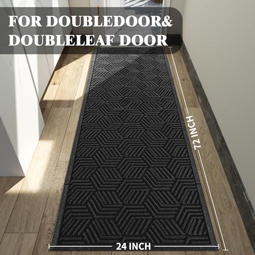Yimobra Outdoor Indoor Runner Mat 72x24, All-Season Waterproof Entrance Mat for Front Door with Drainage Holes, Heavy Duty Non-Slip Doormat for Garage Patio Entryway, Black - color: Black, size: 72x24 Inch