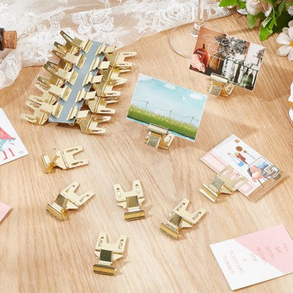 MAYJOYDIY 20 Pcs Golden Pop Clip Sign Stand Holders Iron Sign Clips - color: Golden