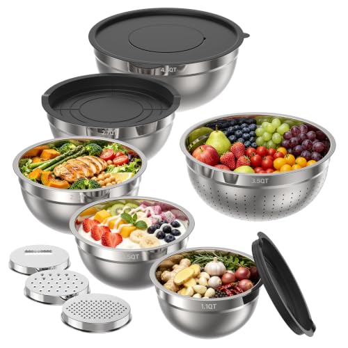HOMETALL Stainless Steel Mixing Bowls with Lids Set & Colander(6PCS)