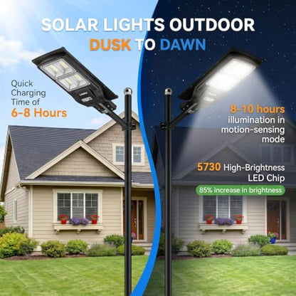 LANGY 2 Pack Solar Street Light 180000Lumens,240 LED Street Lamp with Light Control&PIR Motion Sensor, Dusk to Dawn LED Security Light Solar Flood Light for Square,Yard,Basketball Court - size: 2PACK 180000LM