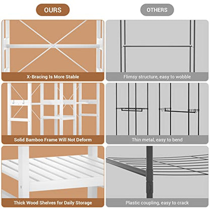 Homykic Bamboo Clothing Rack with 7 Shelves, 5 Hang Rods, 70” Wide, White - color: White, size: III Large