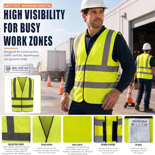 AYKRM 12 colour High visibility viz vest hi vis viz reflective work construction safety vest (XS-8XL) - color: Yellow, size: 6-9Y
