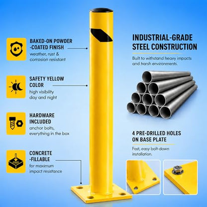 Crowd Control Warehouse Trafford 42-Inch Steel Bollard, Yellow - size: 42 inches