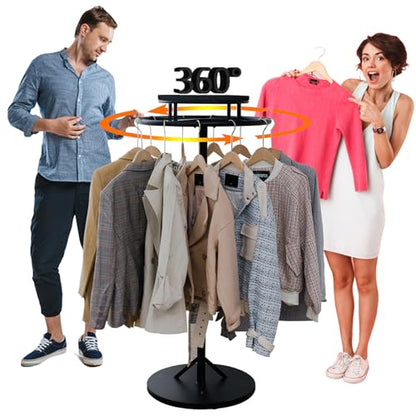 Commercial Grade Round Clothes Rack Floor Standing Rotatable Clothing Rack - color: Black
