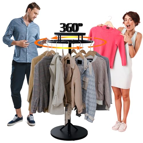 Commercial Grade Round Clothes Rack Floor Standing Rotatable Clothing Rack - color: Black