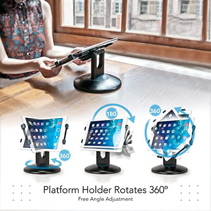 EHO iPad Stand, 360° Rotating Commercial Tablet Stand, Retail Kiosk, 6"-13"(Screen) Adapter Universal Tablet Clamp Holder for iPad, iPadAir, iPadMini, Microsoft Surface, Most Tablets - White - color: White