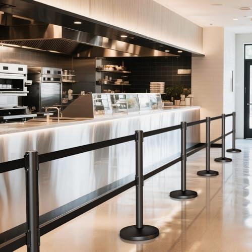 kaiyomi 2 Pack Stanchions with Retractable Barriers Double Layer (Black) - color: Black-Double