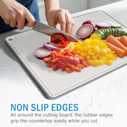 Wheat Fiber Cutting Boards for Kitchen, Plastic Cutting Board Set of 3, Extra Large Usable Area with Non Slip Narrow Edges, Dishwasher Safe, BPA Free, Reversible for Meat, 15.8" x 11", Multicolor