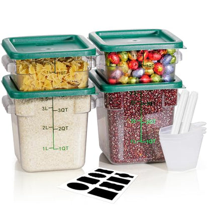 2QT&4QT NSF Food Storage Containers: 8 PCS[Food Grade] [Hot&Cold Resistant] Commercial Clear Square Food Storage Containers with Scales Handles for Home Restaurant Kitchen(BPA FREE) - color: B2-2QT&4QT-GREEN