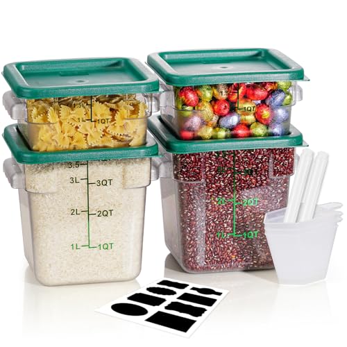 2QT&4QT NSF Food Storage Containers: 8 PCS[Food Grade] [Hot&Cold Resistant] Commercial Clear Square Food Storage Containers with Scales Handles for Home Restaurant Kitchen(BPA FREE) - color: B2-2QT&4QT-GREEN