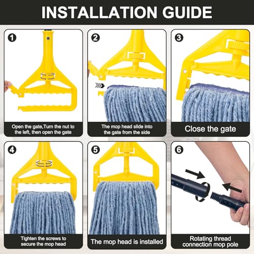 Commercial Industrial Mop with 3 Extra Large Reusable Replacement Head - size: Yellow Handle + 3 Mop Head