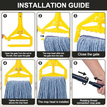 Commercial Industrial Mop with 3 Extra Large Reusable Replacement Head - size: Yellow Handle + 3 Mop Head
