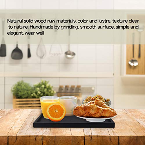 Solid Wood Serving Tray Rectangle Non-Slip Tea Coffee Snack Plate Food Meals Serving Tray with Raised Edges for Home Kitchen Restaurant(11.8x7.9x0.8, Black)