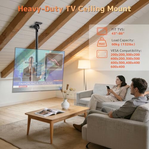 PUTORSEN Ceiling TV Mount for 43-86 Inch, Adjustable Full Motion Bracket - size: 43-86 Inch