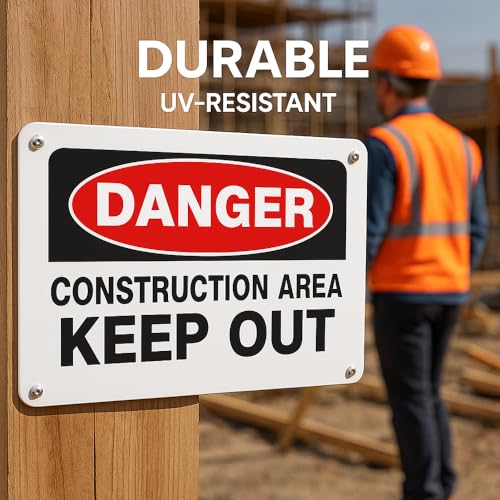 Danger Construction Area Keep Out Sign, 14x10 Aluminum, 4 Pack